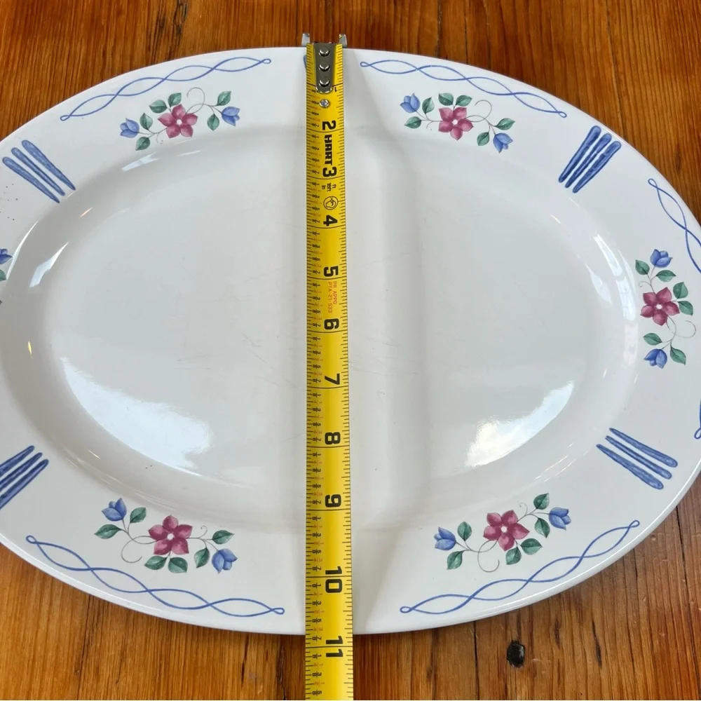 Pfaltzgraff Stoneware Vtg Bonnie Brae Deep Serving Platter White Blue Floral